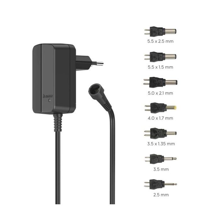 Hama Fuente de Alimentacion Multidispositivo - Potencia 3.6W - Voltaje 12V - Indicador LED - 7 Adaptadores - Intensidad Maxima 0
