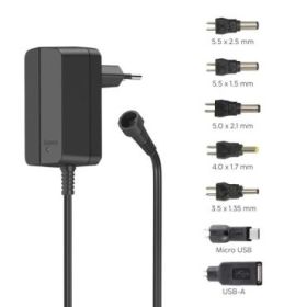 Hama Fuente de Alimentacion Multidispositivo - Potencia 12W - Indicador LED - 7 Adaptadores - Intensidad Maxima 1A - Voltaje Aju