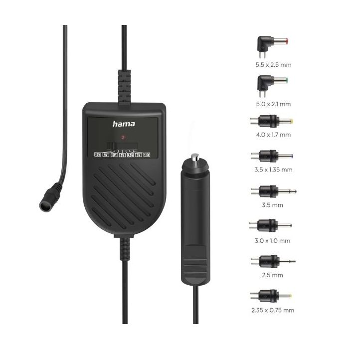 Hama Fuente de Alimentacion para Coche 36W - Conector 12V - Indicador LED - Voltaje Variable - Conectores Surtidos - Color Negro