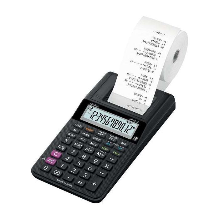 Casio HR-8RCE Calculadora Impresora de Sobremesa Compacta - Pantalla de 12 Digitos - Impresion de 2 Lineas por Segundo - Color N