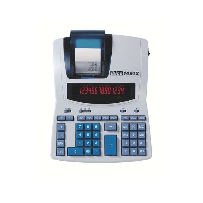 Ibico 1491X Calculadora Profesional Termica 14 Digitos - Pantalla LCD 2 Colores - Impresion en Negro - Velocidad 10 Lineas por S