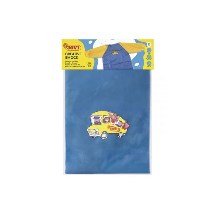 Jovi Delantal Pre-Escolar - Proteccion Contra Manchas - Recomendado de 3 a 5 Años - Puños Elasticos - Color Azul