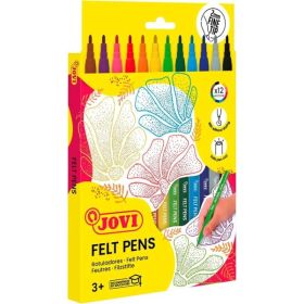 Jovi Felt Pens Estuche de 12 Rotuladores - Punta de 2mm - Amplia Variedad de Tonos - Tinta de Gran Fijacion - Capuchon de Seguri