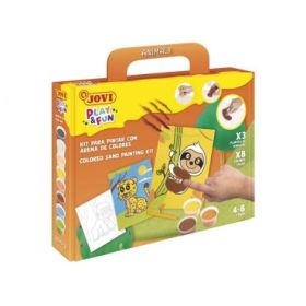 Jovi Play - Fun Kit Pinta con Arena Animals con 8 Botes de Arena + 1 Punzon + 3 Laminas con Diseños de Animales Terrestres - Col
