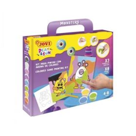 Jovi Play - Fun Kit Pinta con Arena Monsters con 8 Botes de Arena + 1 Punzon + 3 Laminas con Diseños de Monstruos - Colores Surt