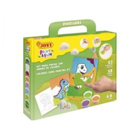 Jovi Play - Fun Kit Pinta con Arena Dinosaurs con 8 Botes de Arena + 1 Punzon + 3 Laminas con Diseños de Dinosaurios - Colores S