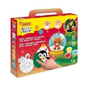 Jovi Play - Fun Kit Pinta con Arena Christmas Ornaments con 8 Botes de Arena + 1 Punzon + 3 Laminas con Diseños Navideños - Colo