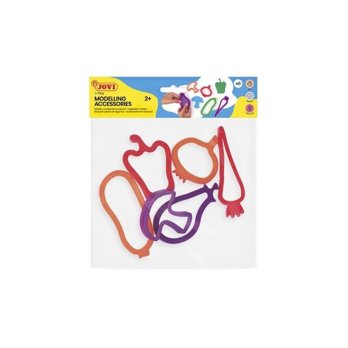 Jovi Modelling Accessories Bolsa Colgable con 6 Moldes de Corte Vegetales - Moldes de Plastico para Plastilina - Formas de Verdu