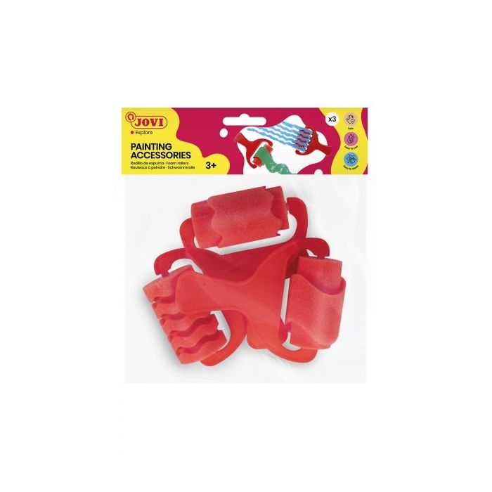 Jovi Bolsa Colgable con 3 Rodillos Espuma Grandes Estampados Diversos - Mango Resistente - Ideal para Tempera, Pintura de Dedos