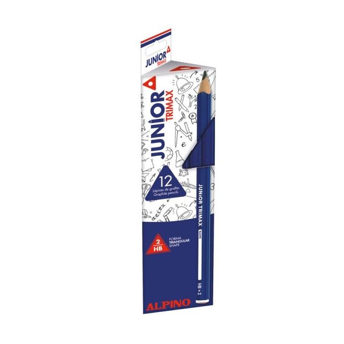 Alpino Junior Trimax Pack de 12 Lapices de Grafito HB Triangulares Jumbo - Cuerpo Grueso de 10mm - Espacio para el Nombre