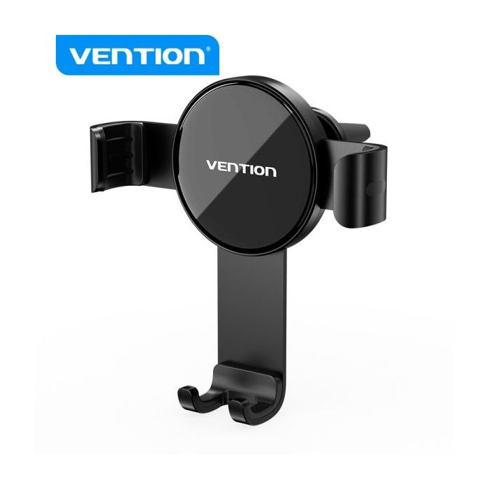 Vention Soporte Telefono Auto Sujecion Automatica - Clip Ventilacion - Estabilidad Triangular - Rotacion Libre - Color Negro