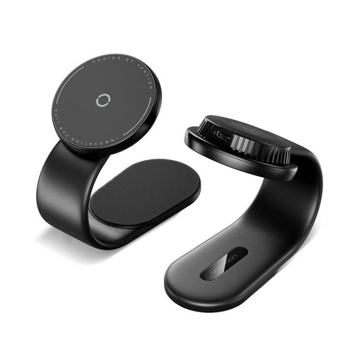 Vention Soporte Cargador Magnetico para Smartphone - 15W - USB-C - Adhesivo 3M y Velcro - Plegable - Color Negro