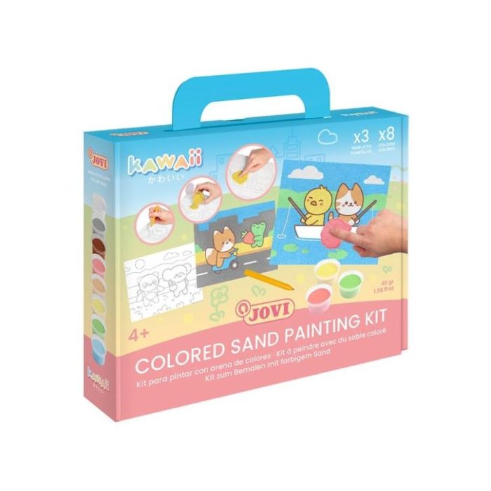 Jovi Kawaii Kit Pinta con Arena con 8 Botes de Arena + 1 Punzon + 3 Laminas con Diseños Kawaii - Colores Surtidos