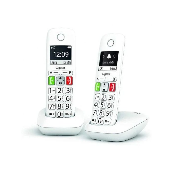 Gigaset E290 Duo Telefono Inalambrico Dect + 1 Supletorio - Pantalla Grande en B/N - Teclas con Numeros Grandes - Volumen con Fu