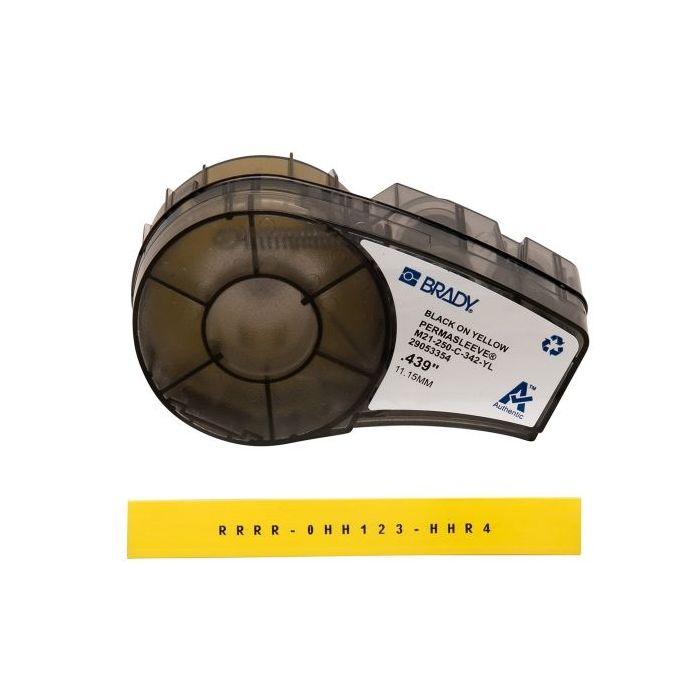 Brady M21-250-C-342-YL Cinta de Etiquetas Original Termocontractiles PermaSleeve - Texto Negro sobre Fondo Amarillo - Ancho 11,1