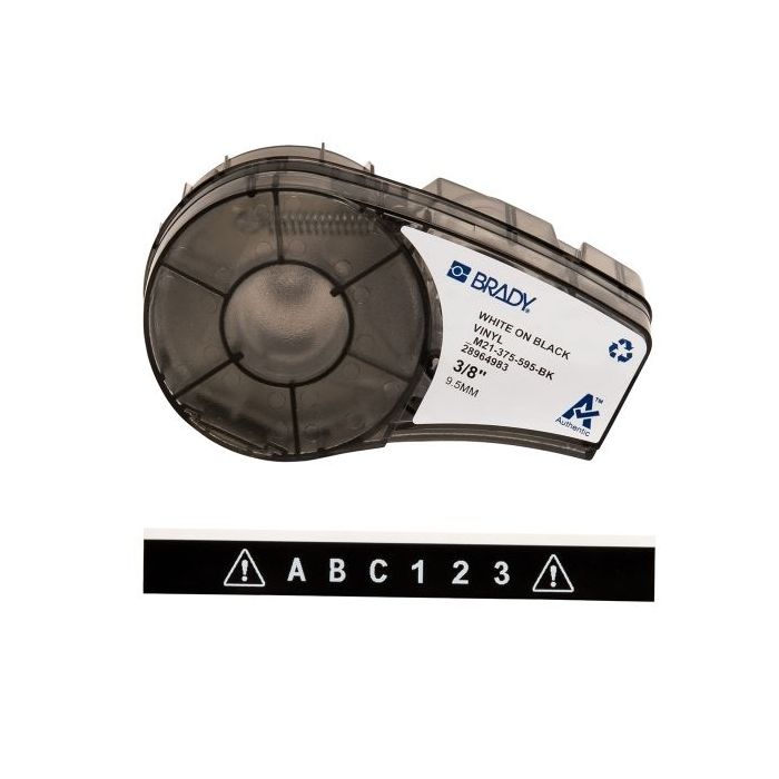 Brady M21-375-595-BK Cinta de Etiquetas Original Vinilo - Texto Blanco sobre Fondo Negro - Ancho 9.53mm x 6,40m