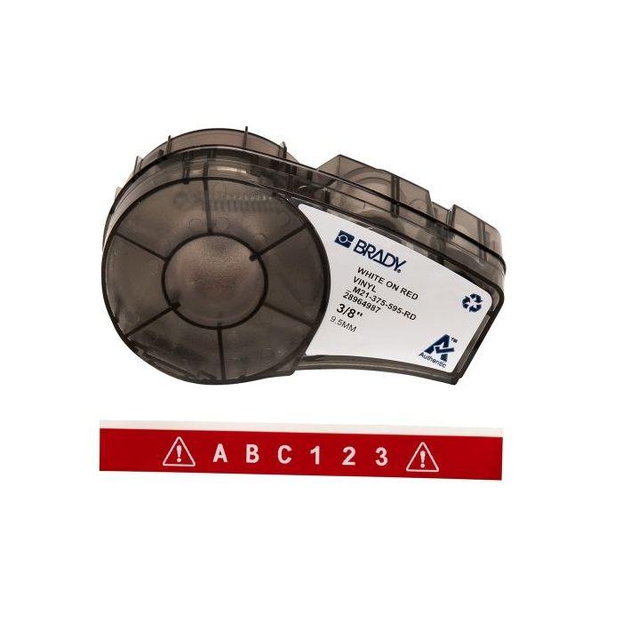 Brady M21-375-595-RD Cinta de Etiquetas Original Vinilo - Texto Blanco sobre Fondo Rojo - Ancho 9.53mm x 6,40m