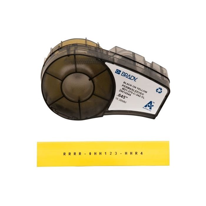 Brady M21-375-C-342-YL Cinta de Etiquetas Original Termocontractiles PermaSleeve - Texto Negro sobre Fondo Amarillo - Ancho 16,3