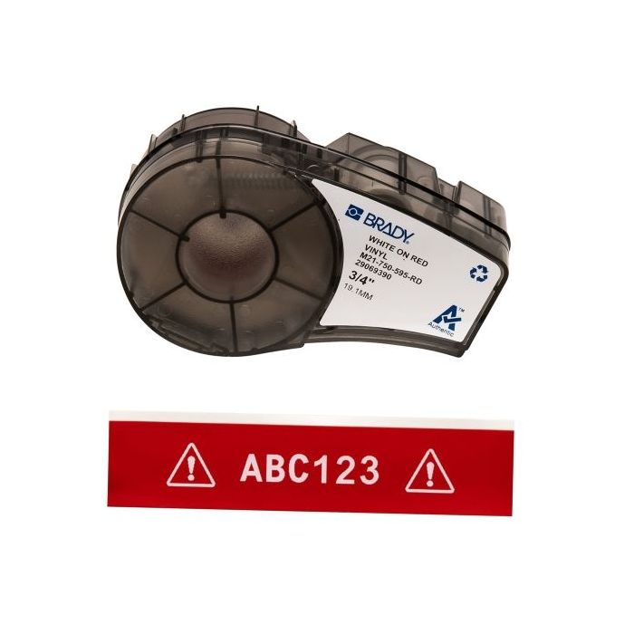 Brady M21-750-595-RD Cinta de Etiquetas Original Vinilo - Texto Blanco sobre Fondo Rojo - Ancho 19,1mm x 6,40m