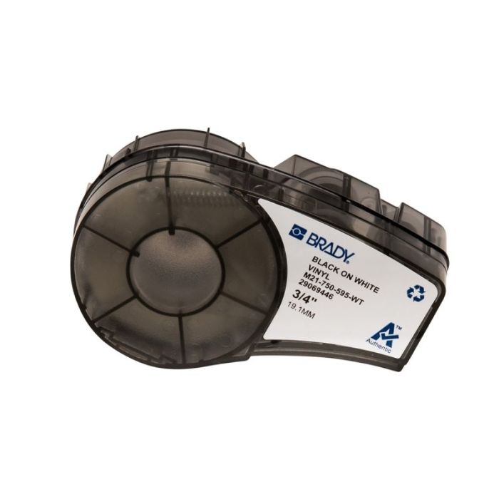 Brady M21-750-595-WT Cinta de Etiquetas Original Vinilo - Texto Negro sobre Fondo Blanco - Ancho 19,05mm x 6,4m