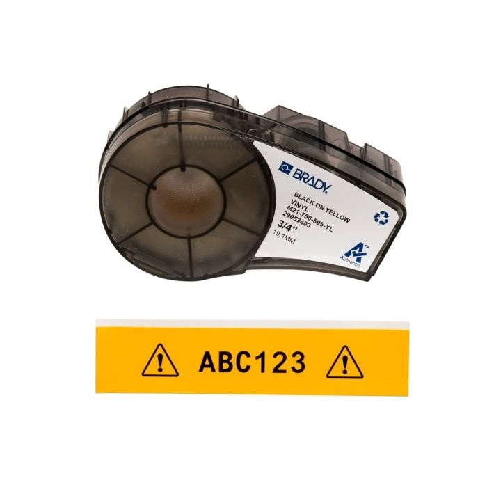 Brady M21-750-595-YL Cinta de Etiquetas Original Vinilo - Texto Negro sobre Fondo Amarillo - Ancho 19,05mm x 6,40m