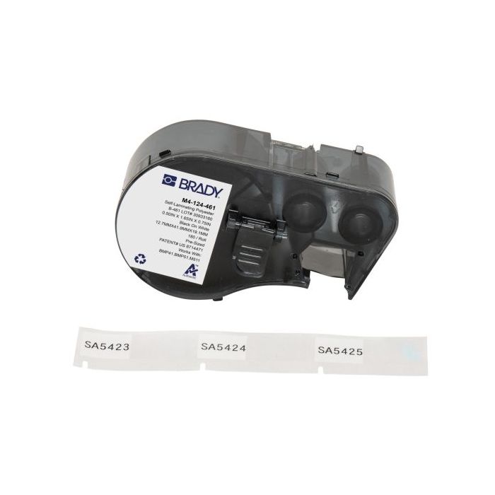 Brady M4-124-461 Cinta de Etiquetas Original Poliester Autolaminable para Laboratorio - Texto Negro sobre Fondo Blanco - Ancho 4