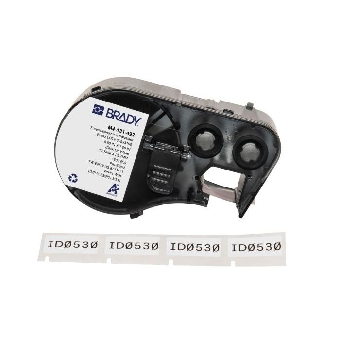 Brady M4-131-492 Cinta de Etiquetas Original Poliester Ultrafinas para Laboratorio - Texto Negro sobre Fondo Blanco - Ancho 25,4