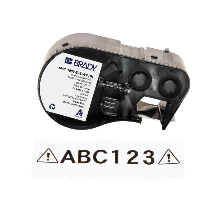 Brady M4C-1000-595-WT-BK Cinta de Etiquetas Original Vinilo - Texto Negro sobre Fondo Blanco - Ancho 25,40mm x 7,62m