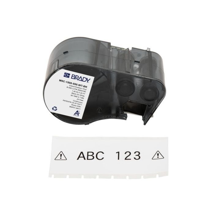 Brady M5C-1500-595-WT-BK Cinta de Etiquetas Original Vinilo - Texto Negro sobre Fondo Blanco - Ancho 38,10mm x 7,62m