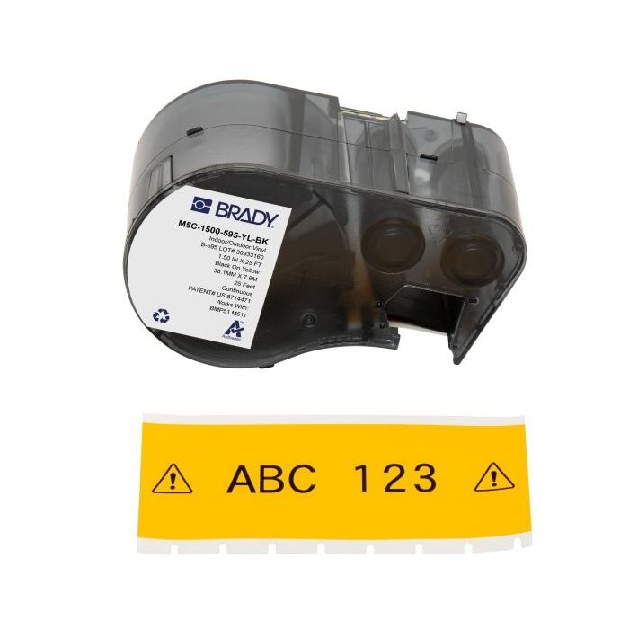 Brady M5C-1500-595-YL-BK Cinta de Etiquetas Original Vinilo - Texto Negro sobre Fondo Amarillo - Ancho 38,10mm x 7,62m