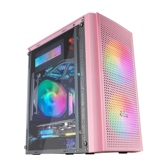 Mars Gaming MC300 Caja Gaming Compacta - Ventana Cristal Templado - 3 Ventiladores FRGB - Rejilla Frontal TOTAL-MESH - Soporte M