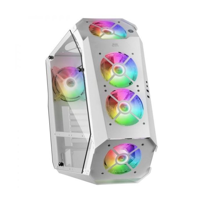 Mars Gaming MC51 Torre Premium - 5 Ventiladores ARGB - Controladora con Mando - Doble Cristal Templado - 40 Efectos de Luz RGB -