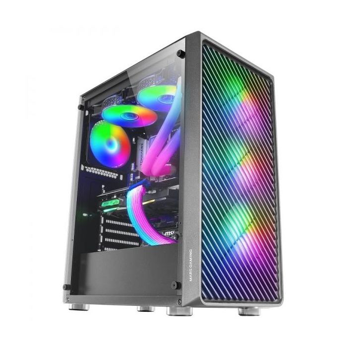 Mars Gaming MC-F Semitorre Gaming - 4 Ventiladores ARGB - Cristal Templado - Soporte Refrigeracion Liquida - Gestion de Cableado