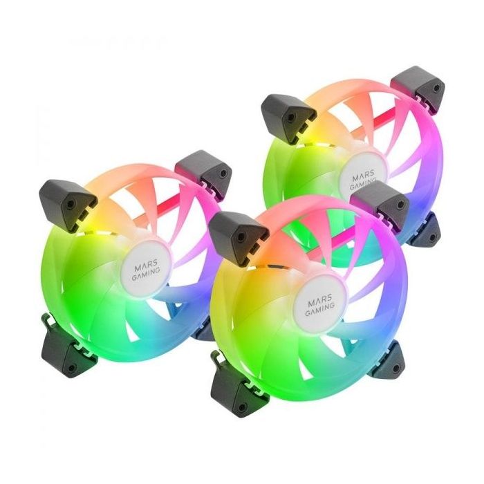 Mars Gaming MF-3A Kit de Ventiladores ARGB - Iluminacion 360º Sin Marco - Efectos ARGB Rainbow - Tecnologia FDB Ultrasilenciosa