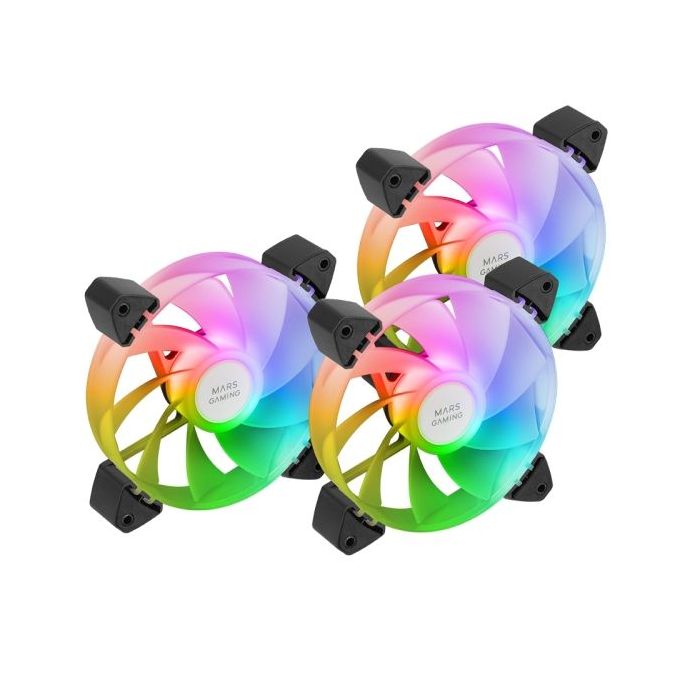 Mars Gaming MF-3AR Pack de 3 Ventiladores de 120mm FDB - Iluminacion ARGB 360º - Aspas Invertidas - Silencioso 14dB - Color Negr
