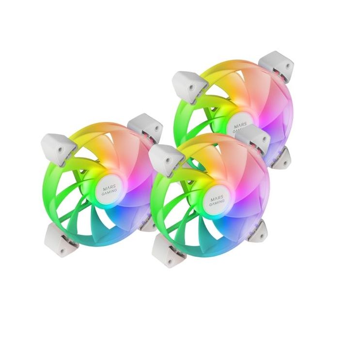 Mars Gaming MF-3AR Pack de 3 Ventiladores de 120mm FDB - Iluminacion ARGB 360º - Aspas Invertidas - Silencioso 14dB - Color Blan