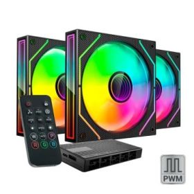Mars Gaming MF-3DPROKIT Pack de 3 Ventiladores de 120mm - Iluminacion ARGB Infinity Mirror 360º - Silencioso 12dB - Mando a Dist