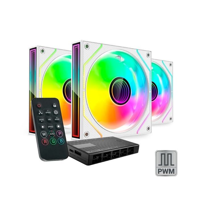 Mars Gaming MF-3DPROKIT Pack de 3 Ventiladores de 120mm - Iluminacion ARGB Infinity Mirror 360º - Silencioso 12dB - Mando a Dist