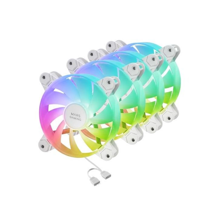 Mars Gaming MF-4A Pack de 4 Ventiladores de 120mm - 1000rpm - Iluminacion ARGB sin Marco - FDB - Silencioso 14dB - Tornillos Inc