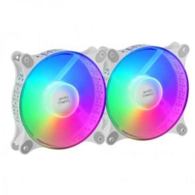 Mars Gaming MF-DUO Kit de Ventiladores - Iluminacion 360º FRGB RAINBOW - Ultra Silencioso - Conectividad 3PIN+4PIN - 2 Unidades