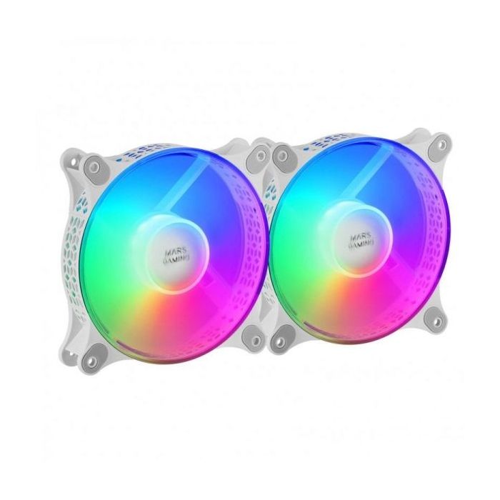 Mars Gaming MF-DUO Kit de Ventiladores - Iluminacion 360º FRGB RAINBOW - Ultra Silencioso - Conectividad 3PIN+4PIN - 2 Unidades