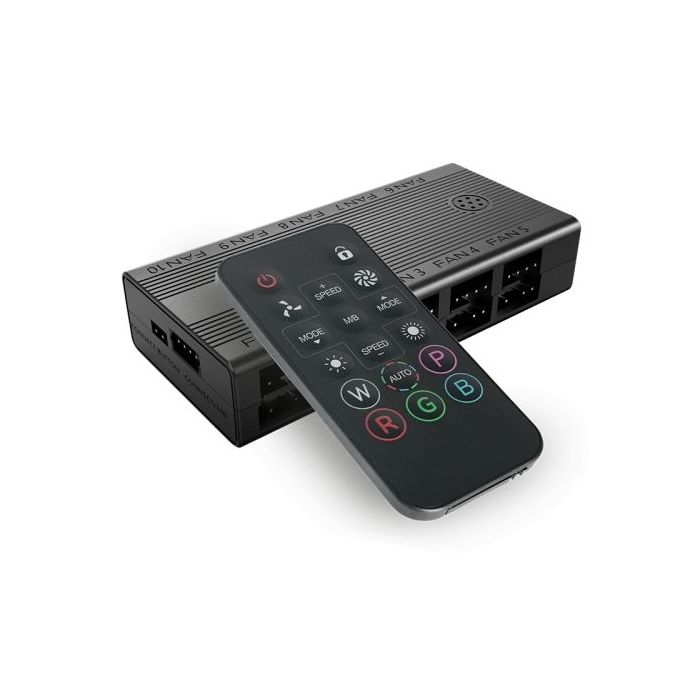Mars Gaming MF-HUB Hub de Control PWN y ARGB - Control de la Velocidad e Iluminacion - Mando a Distancia - 80x40x17mm - Color Ne