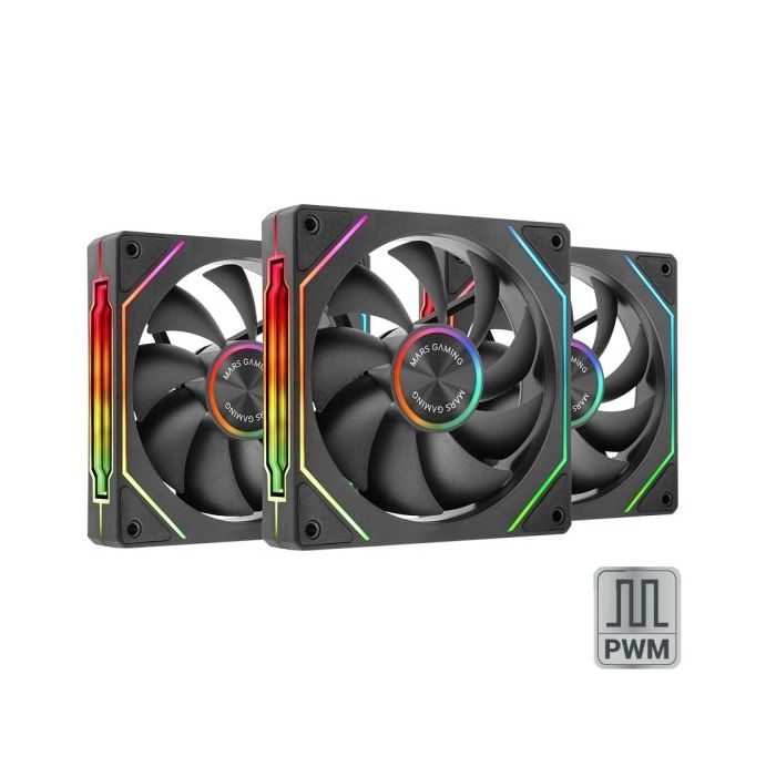 Mars Gaming MF-LINKFINITYKIT2 Pack de 3 Ventiladores de 120mm - Iluminacion ARGB Infinity Mirror - Silencioso 12dB - Modular Lin