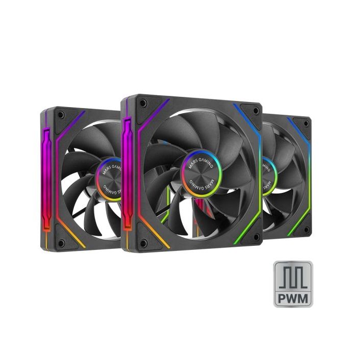 Mars Gaming MF-LINKFINITYKIT2R Pack de 3 Ventiladores de 120mm - Iluminacion ARGB Infinity Mirror - Silencioso 12dB - Modular Li