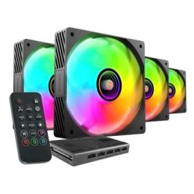 Mars Gaming MF-SI4KIT Pack de 4 Ventiladores de 120mm - Iluminacion ARGB Infinity Mirror - Silencioso 14dB - Mando a Distancia y