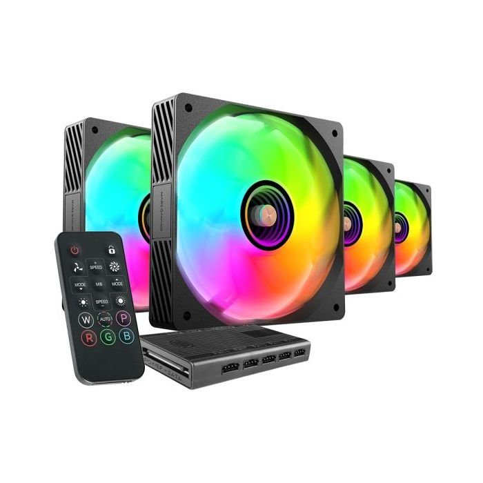 Mars Gaming MF-SI4KIT Pack de 4 Ventiladores de 120mm - Iluminacion ARGB Infinity Mirror - Silencioso 14dB - Mando a Distancia y