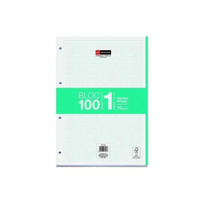 Miquel Rius Bloc1 Bloc Encolado Formato A4 - 100 Hojas de 70gr con 4 Taladros - Banda de las Hojas Turquesa - Base de Carton - C