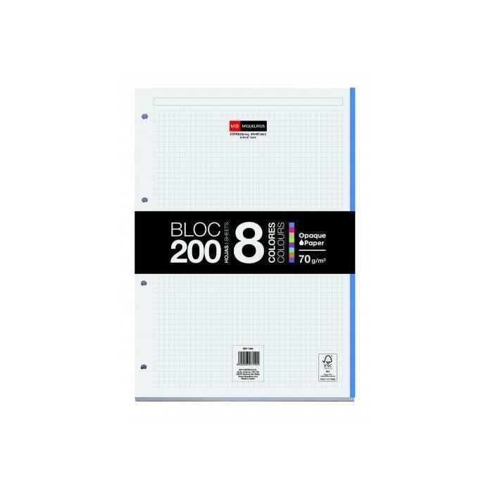 Miquel Rius Bloc8 Bloc Encolado Formato A4 Cuadricula 5x5mm - 200 Hojas de 70gr con 4 Taladros - Base de Carton