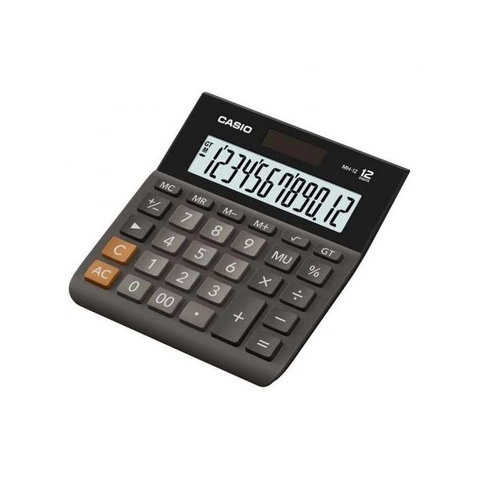 Casio MH-12 Calculadora de Sobremesa - Pantalla Extragrande LCD de 12 Digitos - Solar y Pilas - Color Negro