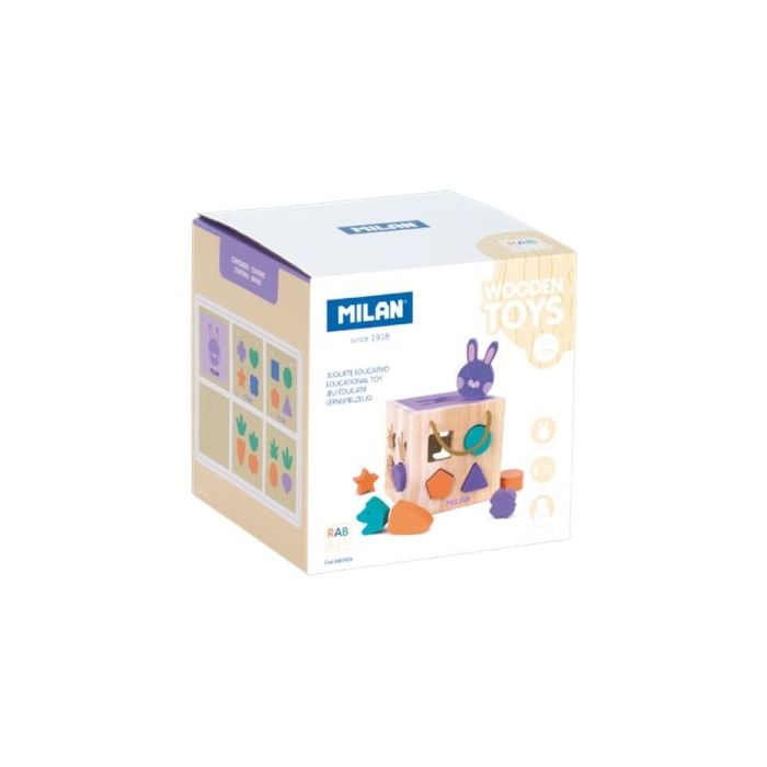 Milan Rabbit Juguete Educativo de Madera - Cubo para Encajar Piezas - a Partir de 12 Meses - Multicolor